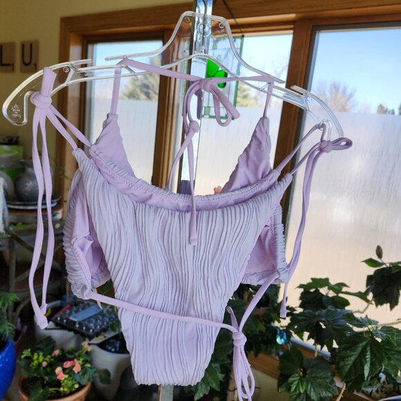 BRAND NEW! Shirred Ribbed Bikini Tie Bikini Set, Lilac Purple XL - Picture 8 of 12